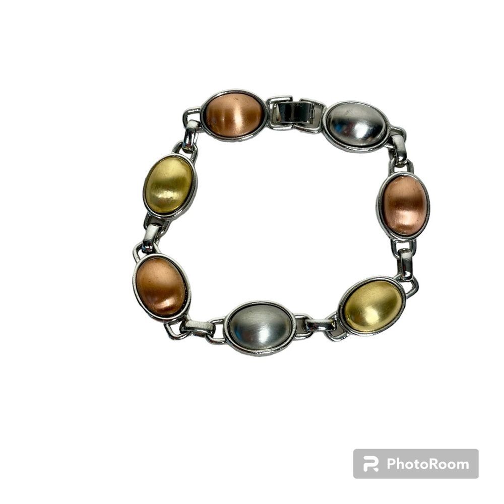 Vintage Liz Claiborne Bracelet Gold Copper Silver Cabochons Silver Tone Vtg